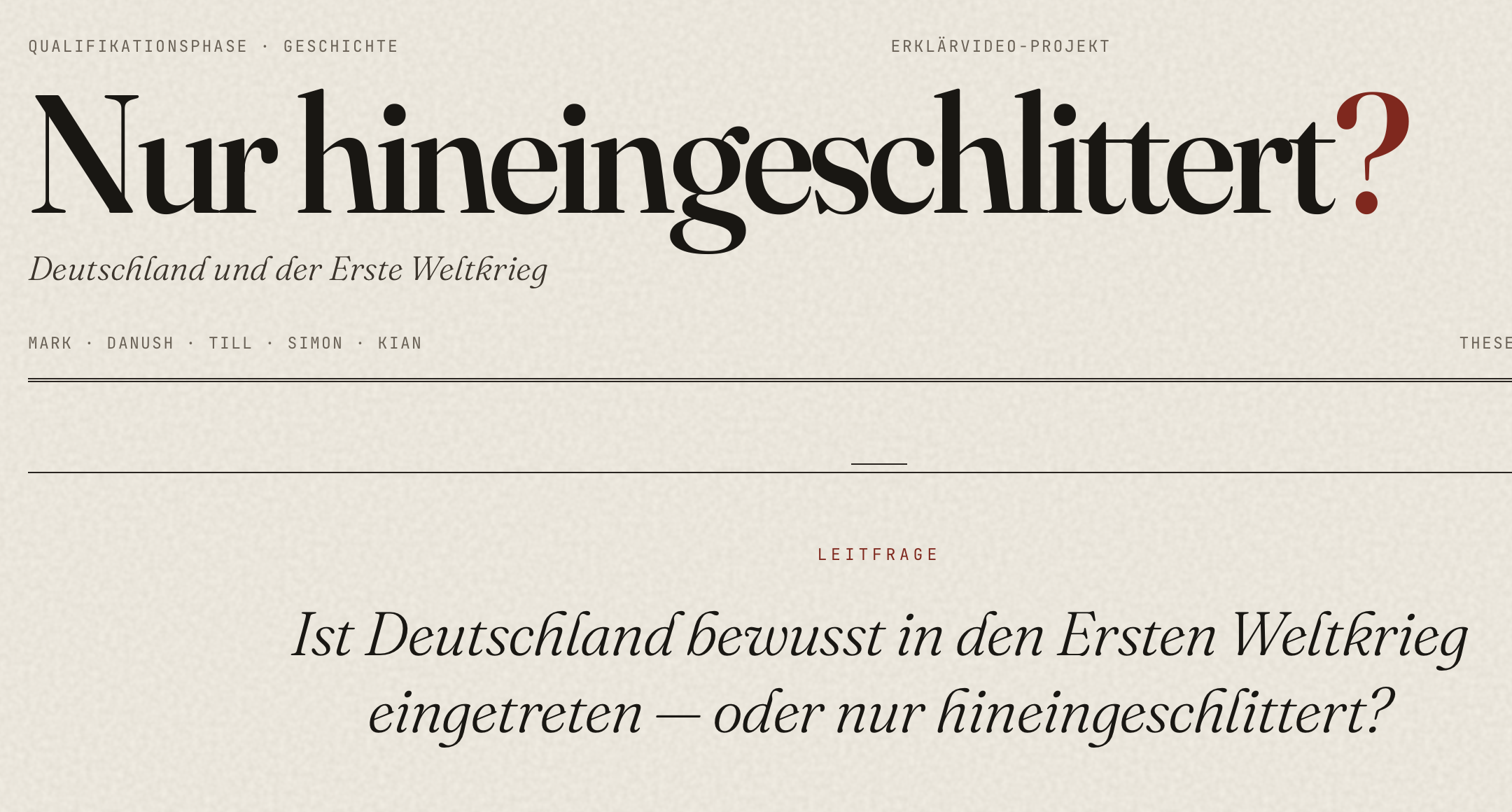 Der 1. Weltkrieg - Thesenpapier